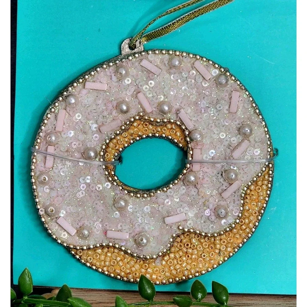 Beaded Donut Christmas Ornaments Pearls Sprinkles Sequins 4